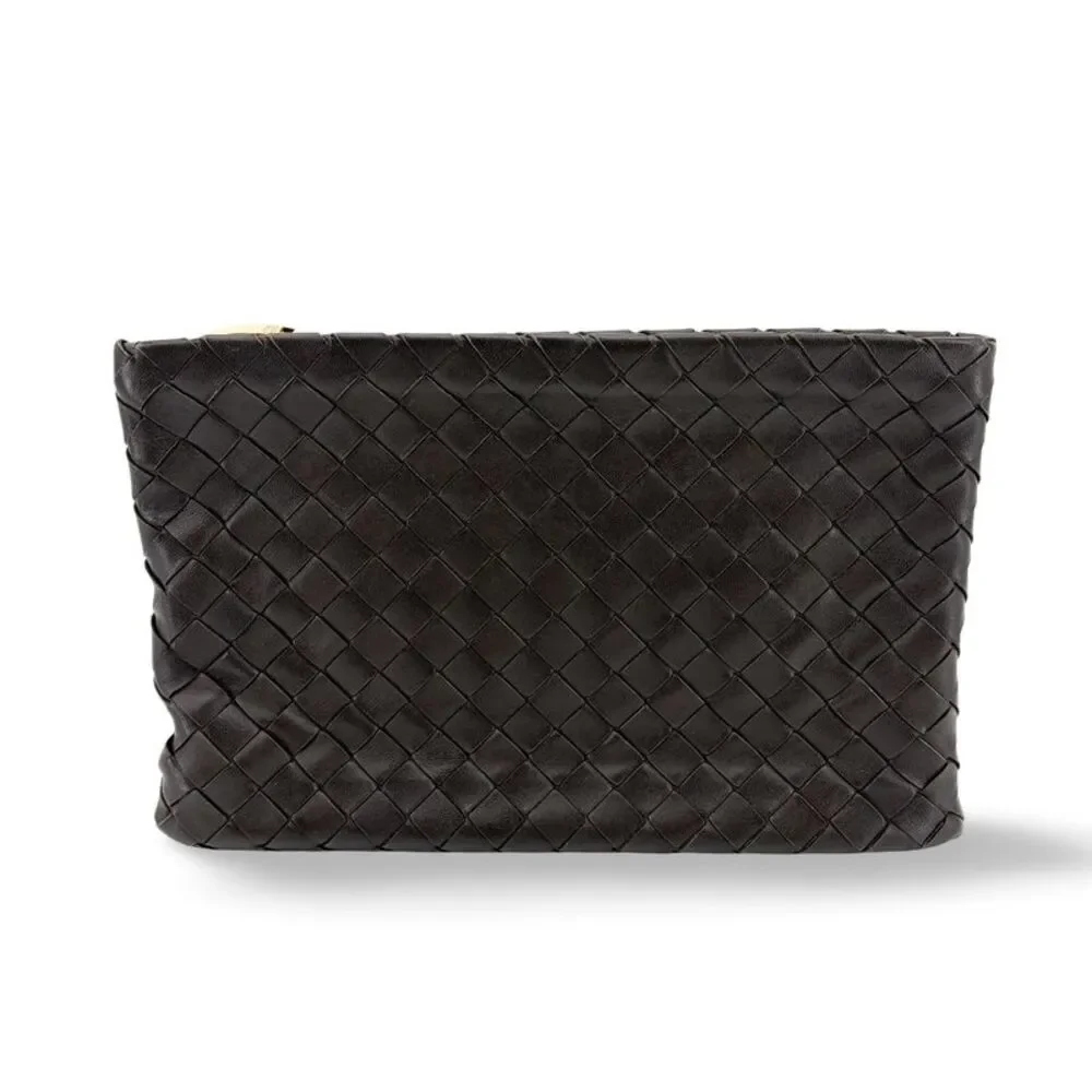 Bottega Veneta Intrecciato Leather Medium Clutch Espresso